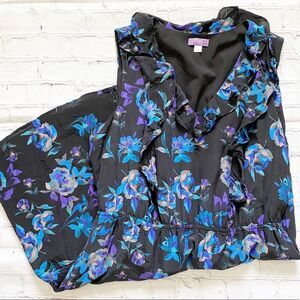 Truly Poppy Black & Blue Floral Midi Dress Large